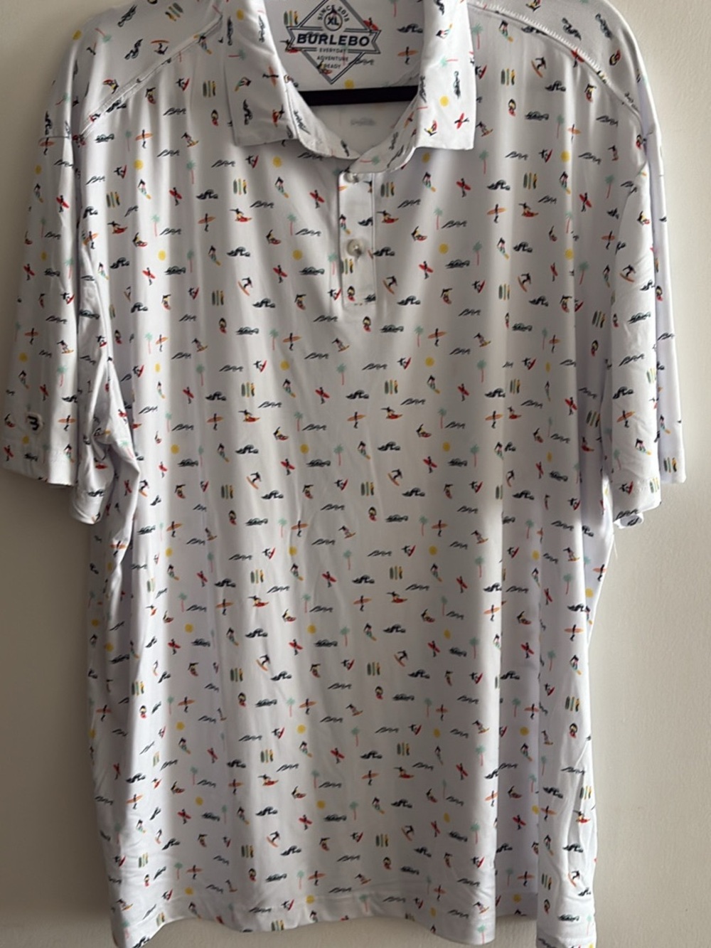 BURLEBO White Polo with Multicolor Surf Pattern
